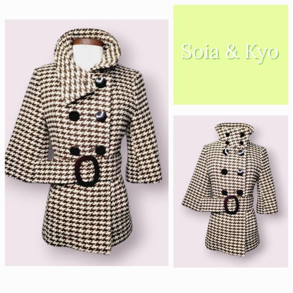 Anthropologie Soia & Kyo houndstooth funnel neck coat size small old money